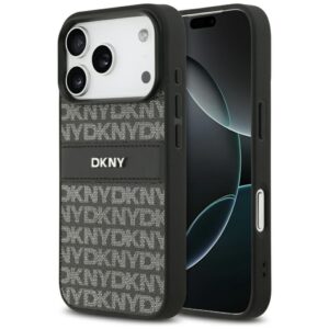 Kitos prekės DKNY  DKNY Repeat Texture Pattern with Tonal Stripe iPhone 17 Pro Case - Black 