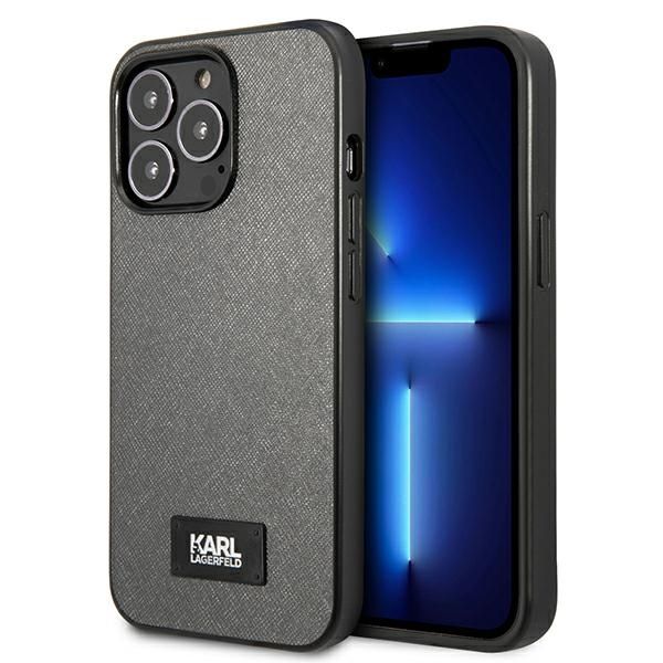 Citas preces Karl Lagerfeld Karl Lagerfeld Saffiano Plaque Case for iPhone 13 Pro Max 6.7" - Silver