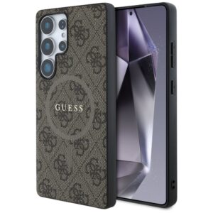 Citas preces Guess  Guess Leather 4G Colored Ring Classic Logo MagSafe Case Samsung Galaxy S25 Ultra brown 