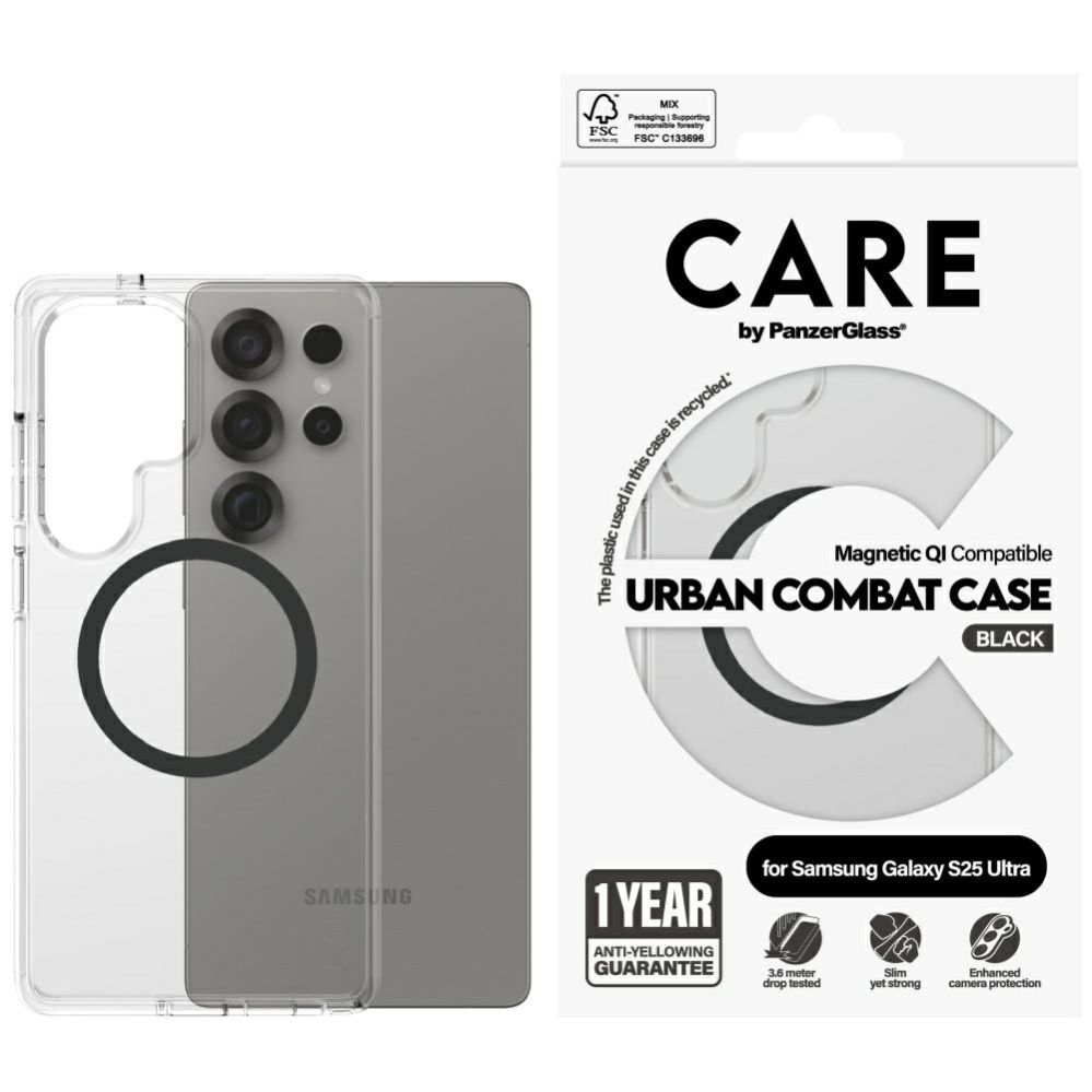 Other goods Panzer Glass CARE by PanzerGlass Flagship Urban Combat Black QI Case for Samsung Galaxy S25 Ultra - Transparent