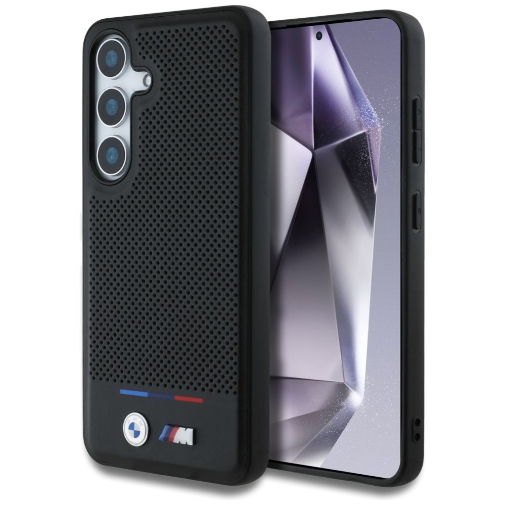 Citas preces BMW BMW Leather Tricolor Stripe MagSafe Case for Samsung Galaxy S25+ - Black