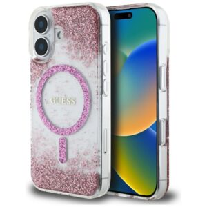 Citas preces Guess  Guess HC Resin Bottom Glitter MagSafe iPhone 16 Case - Pink 