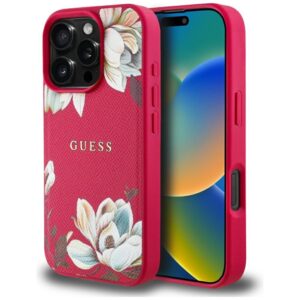 Citas preces Guess  Guess Grained Printed Flower Pattern MagSafe case for iPhone 16 Pro fuchsia 
