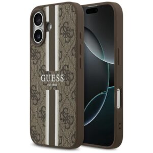 Citas preces Guess  Guess 4G Printed Stripes MagSafe case for iPhone 17 - brown 