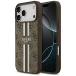 Citas preces Guess  Guess 4G Printed Stripes MagSafe case for iPhone 17 Pro Max - brown 