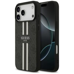 Citas preces Guess  Guess 4G Printed Stripes MagSafe case for iPhone 17 Pro Max - black 