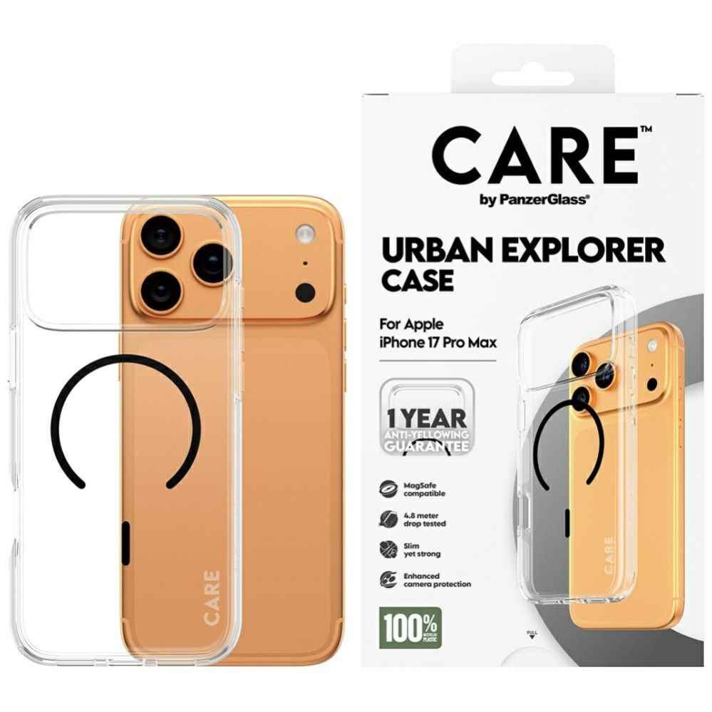 Citas preces Panzer Glass CARE by PanzerGlass Flagship Urban Explorer Case w. Black MagSafe for iPhone 17 Pro Max - Transparent