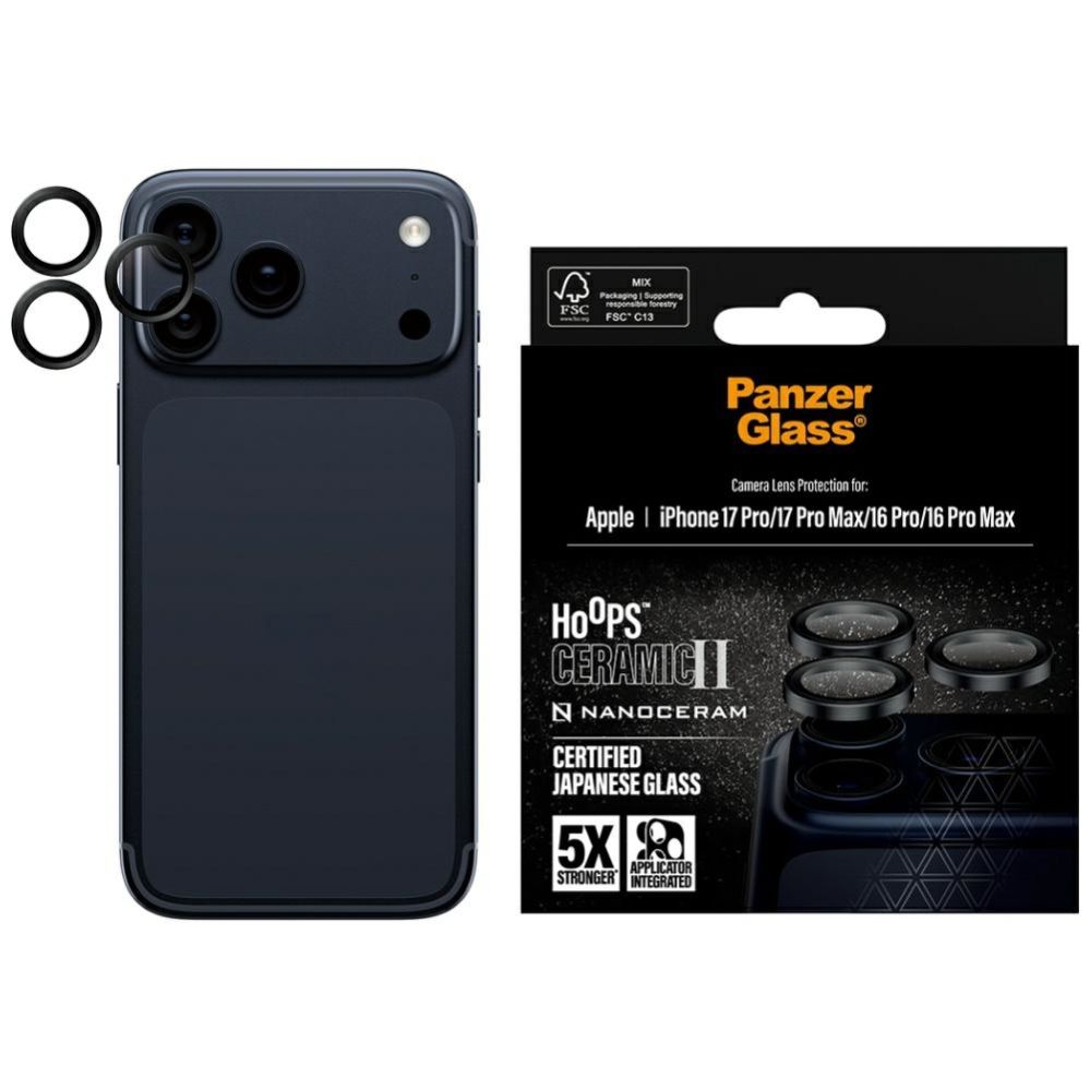 Kitos prekės Panzer Glass PanzerGlass Hoops Ceramic II Camera Lens Glass for iPhone 17 Pro / 17 Pro Max / 16 Pro / 16 Pro Max - Black