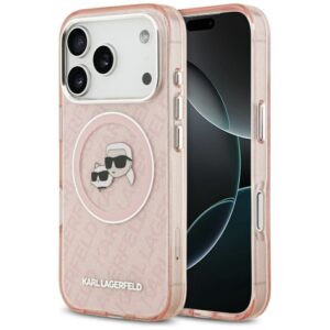 Kitos prekės Karl Lagerfeld  Karl Lagerfeld IML Glitter Karl & Choupette Heads Logo MagSafe Case for iPhone 17 Pro - Pink 