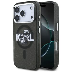 Kitos prekės Karl Lagerfeld  Karl Lagerfeld IML Glitter Karl & Choupette Sketch Logo MagSafe Case for iPhone 17 Pro - Black 
