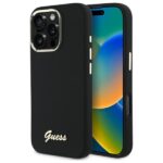 Kitos prekės Guess  Guess Silicone Script Metal Logo & Frame Case for iPhone 16 Pro Max - Black 