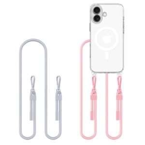 Other goods Tech-Protect  Tech-Protect Flexair Chain MagSafe Case for iPhone 16 - Clear + 2 Lanyards (Pink and Gray) 
