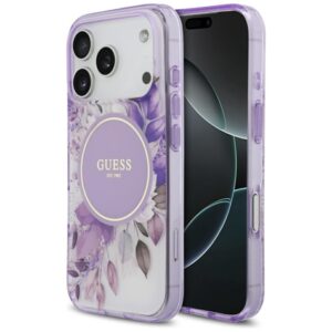 Citas preces Guess  Guess IML Flower & Tonal Circle MagSafe case for iPhone 17 Pro - purple 