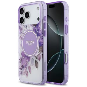 Citas preces Guess  Guess IML Flower & Tonal Circle MagSafe case for iPhone 17 Pro Max - purple 