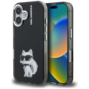 Kitos prekės Karl Lagerfeld  Karl Lagerfeld IML Aquarelle Choupette & Logo iPhone 16 Case - Black 