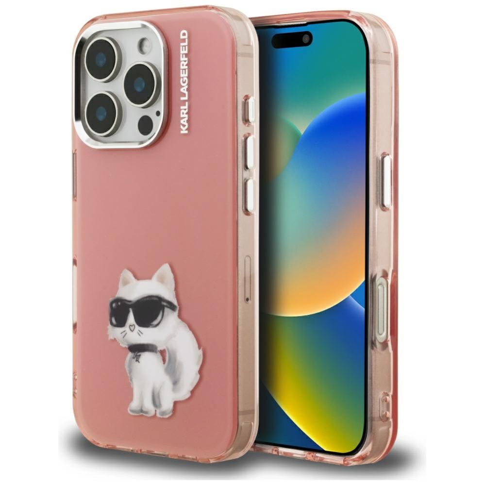 Kitos prekės Karl Lagerfeld Karl Lagerfeld IML Aquarelle Choupette & Logo iPhone 16 Pro Case - Pink