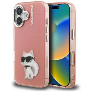 Kitos prekės Karl Lagerfeld  Karl Lagerfeld IML Aquarelle Choupette & Logo iPhone 16 Case - Pink 