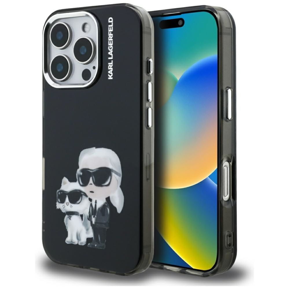 Kitos prekės Karl Lagerfeld Karl Lagerfeld IML Aquarelle Karl & Choupette & Logo iPhone 16 Pro Case Black