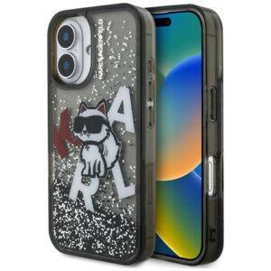 Citas preces Karl Lagerfeld  Karl Lagerfeld Liquid Glitter Choupette Logo iPhone 16 Case - Black 