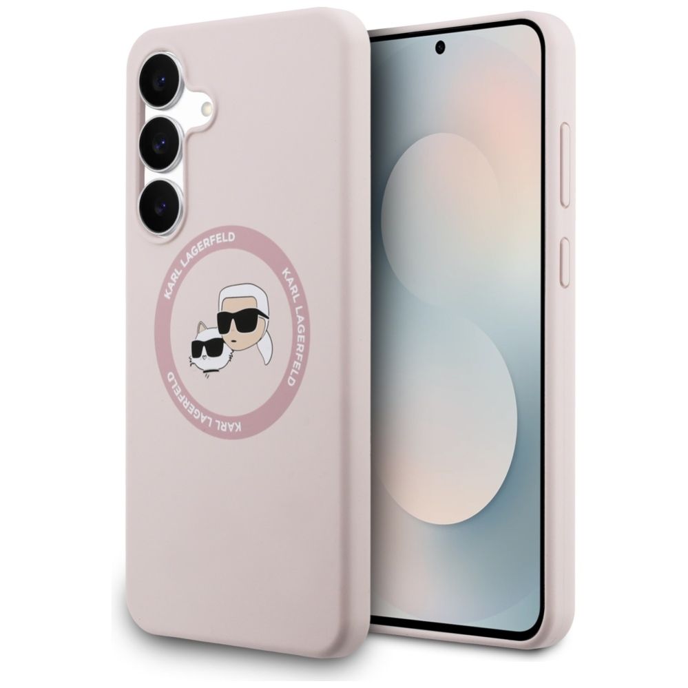Citas preces Karl Lagerfeld Karl Lagerfeld Silicone Karl & Choupette Heads MagSafe Case for Samsung Galaxy S25 FE - Pink