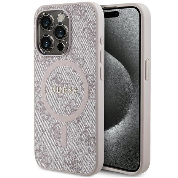 Citas preces Guess Guess 4G Collection Leather Metal Logo MagSafe Case for iPhone 15 Pro Max - Pink
