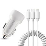 Adapter Dudao  Dudao car kit charger 2x USB 2.4A + cable USB 3in1 Lightning / Type C / micro USB cable white (R7 white) 