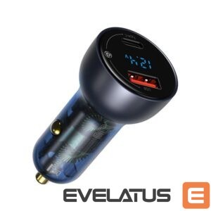 Adapteris Baseus  Baseus USB / USB Type C car charger 65 W 5 A SCP Quick Charge 4.0+ Power Delivery 3.0 LCD screen gray (CCKX-C0G) 