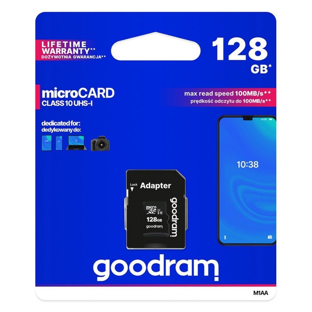 Mälupulk Goodram Goodram Microcard 128 GB micro SD XC UHS-I class 10 memory card, SD adapter (M1AA-01280R12)
