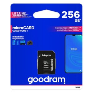 Zibatmiņa Goodram  Goodram Microcard 256 GB micro SD XC UHS-I class 10 memory card, SD adapter (M1AA-2560R12) 