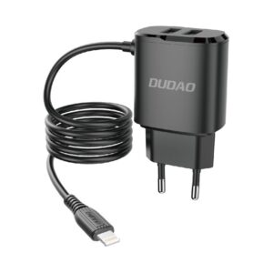 Adapteris Dudao  Dudao charger 2x USB with built-in 12W Lightning cable black (A2ProL black) 