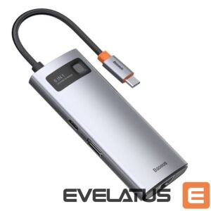 Adapteris Baseus  Baseus Metal Gleam 6-in-1 USB-C - USB-C PD 100W HUB 1x HDMI 4K 30Hz 3x USB-A 3.2 1x RJ45 - gray 