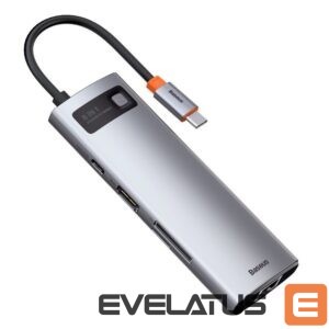 Adapteris Baseus  Baseus Metal Gleam 8in1 USB-C - USB-C PD 100W HUB 1x HDMI 4K 30Hz 1x SD and microSD card reader 3x USB-A 3.2 1xRJ45 - gray 