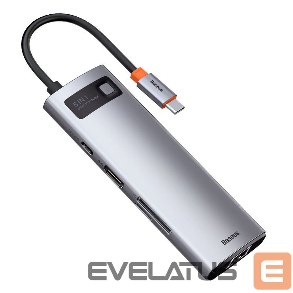 Adapteris Baseus Baseus Metal Gleam 8in1 USB-C - USB-C PD 100W HUB 1x HDMI 4K 30Hz 1x SD and microSD card reader 3x USB-A 3.2 1xRJ45 - gray