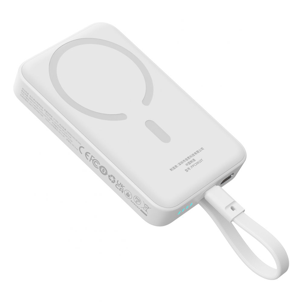 Väline aku Baseus Baseus Magnetic Mini MagSafe 10000mAh 30W powerbank with built-in USB-C cable - white + Baseus Simple Series USB-C - USB-C 60W 0.3m cable