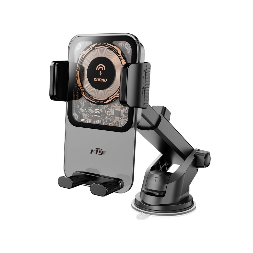 Auto turētājs Dudao Dudao F19 clamp car holder with 15W inductive charger - black