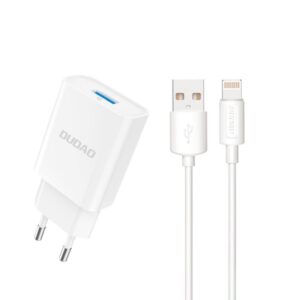 Adapteris Dudao  Dudao A4EU USB-A 2.1A wall charger - white + USB-A - Lightning cable 