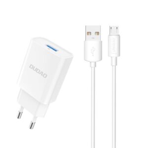 Adapteris Dudao  Dudao A4EU USB-A 2.1A wall charger - white + USB-A - micro USB cable 