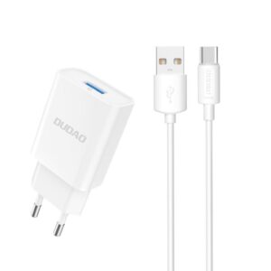 Adapteris Dudao  Dudao A4EU USB-A 2.1A wall charger - white + USB-A - USB-C cable 
