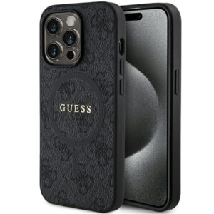 Aizmugurējais vāciņš Guess  Guess 4G Collection Leather Metal Logo MagSafe Case for iPhone 15 Pro - Black 