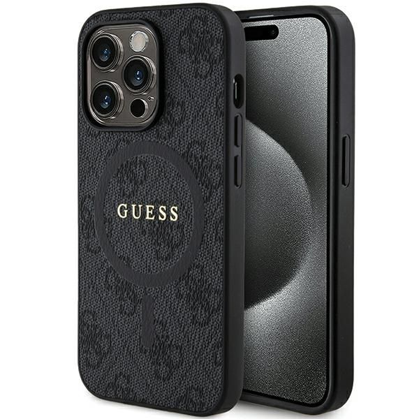Back panel cover Guess Guess 4G Collection Leather Metal Logo MagSafe Case for iPhone 15 Pro - Black