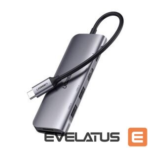 Kabelis Ugreen  Ugreen CM195 ​​6in1 adapter USB-C - HDMI / 2x USB-A 3.0 / USB-C PD / SD / TF reader - gray 