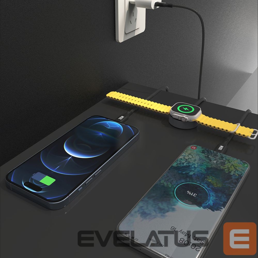 Kaabel Dudao Apple Watch Dudao A12Max+ PD 100W 3in1 Charger Cable: USB-C Lightning 1.2m - Black