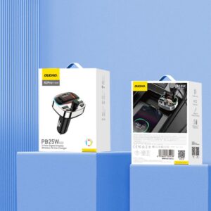 FM transmitter Dudao  Dudao R2PRO+ Transmitter with PD25W Bluetooth 5.3 RGB Charging Ports - Black and Silver 
