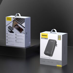 Adapteris Dudao  GaN Dudao A65Q 65W USB-A / USB-C PD Ultra-Thin Travel Wall Charger EU / US - Black 