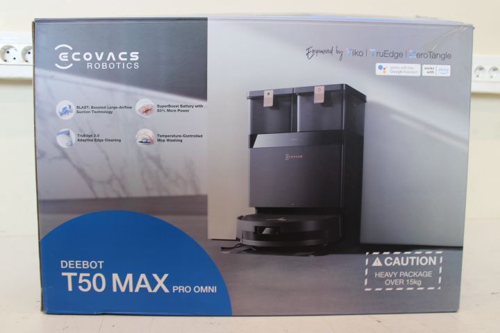 Tolmuimeja Ecovacs SALE OUT. DEEBOT T50 MAX PRO OMNI Vacuum cleaner, Robot, Wet&Dry, 18500Pa, TruEdge 2.0, ZeroTangle 2.0, YIKO GPT, Black + Auto-empty | Robotic Vacuum Cleaner | DEEBOT T50 MAX PRO OMNI | Wet&Dry | Dust capacity 0.35 L | 18500 Pa | Black | DEMO