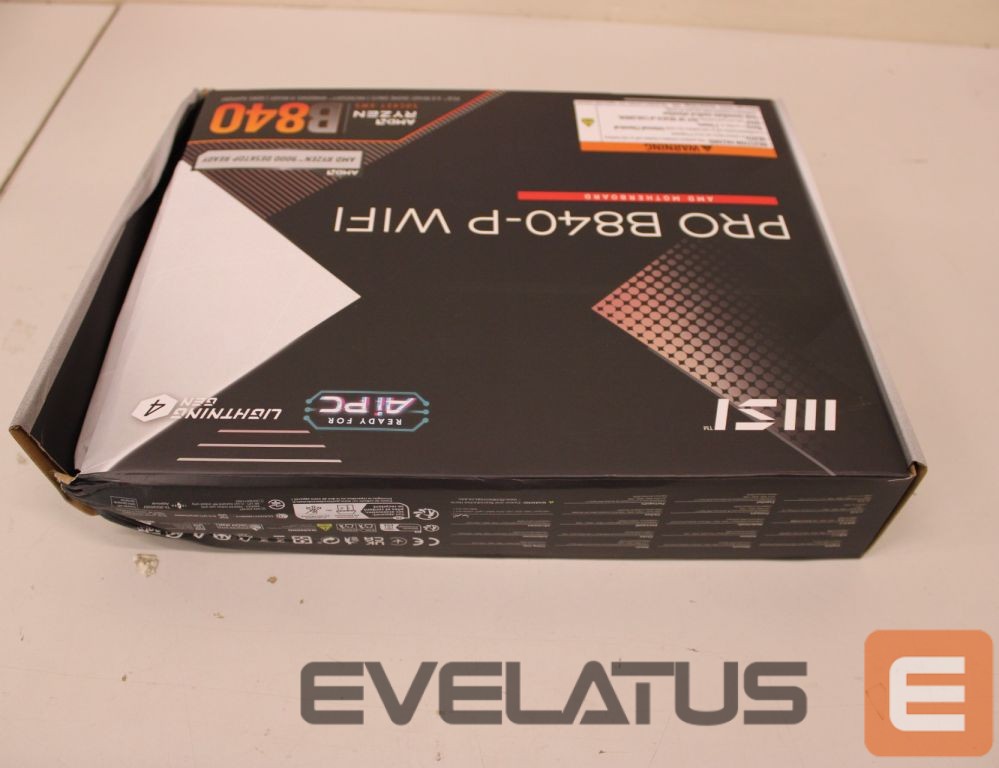 Материнская плата для процессоров Intel MSI SALE OUT. PRO B840-P WIFI | PRO B840-P WIFI | Processor family AMD | Processor socket AM5 | DDR5 | Supported hard disk drive interfaces SATA, M.2 | Number of SATA connectors 4 | DAMAGED PACKAGING