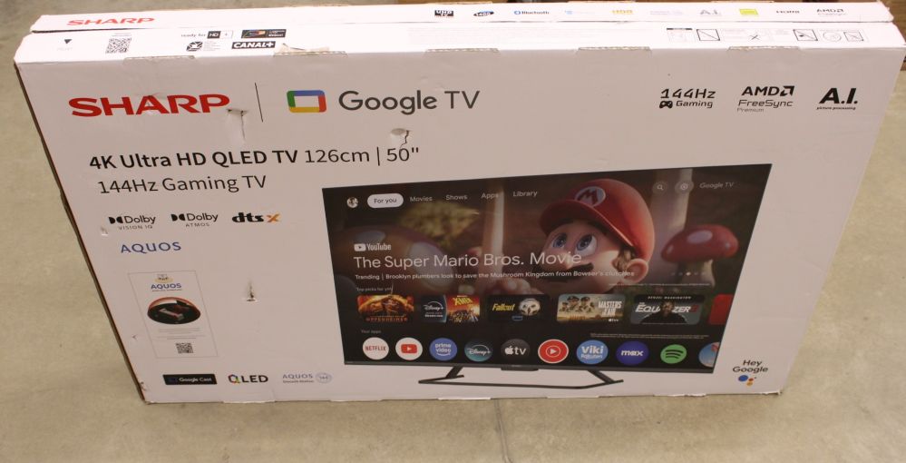 Телевизор Sharp SALE OUT. 50HR7265E 50" (126cm) QLED 144Hz 4K Ultra HD Google TV, Dolby Vision, Dolby Atmos, Central Stand | 50HR7265E | 50 | Smart TV | Google TV | Black | DAMAGED PACKAGING