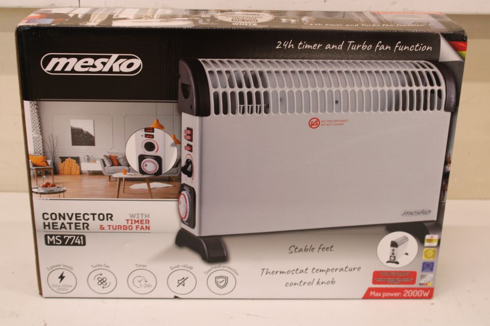 Radiaator Mesko SALE OUT. MS 7741w Convector Heater with Timer and Turbo Fan, 3 Heating Powers: 750W-1250W-2000W, Grey | Convector Heater with Timer and Turbo Fan | MS 7741w | Convection Heater | 2000 W | Number of power levels 3 | White | DAMAGED PACKAGING, SCRATCHED ON FRONT