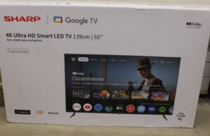 Televizors Sharp  SALE OUT.  55GL4060E 55" (139cm) 4K Ultra HD Smart Google Frameless TV, Dolby Vision, Dolby Atmos, Google Assistant |  HT-SBW110 2.1 Slim Soundbar | 55 | Smart TV | 4k Ultra HD | Black | UNPACKED, SCRATCHED ON BEZEL | Bluetooth 