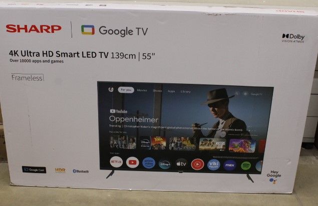 Телевизор Sharp SALE OUT. 55GL4060E 55" (139cm) 4K Ultra HD Smart Google Frameless TV, Dolby Vision, Dolby Atmos, Google Assistant | HT-SBW110 2.1 Slim Soundbar | 55 | Smart TV | 4k Ultra HD | Black | UNPACKED, SCRATCHED ON BEZEL | Bluetooth